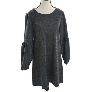 Adrienne Vittadini Womens M Gray Knit Dress Balloon Sleeve Casual Pullover